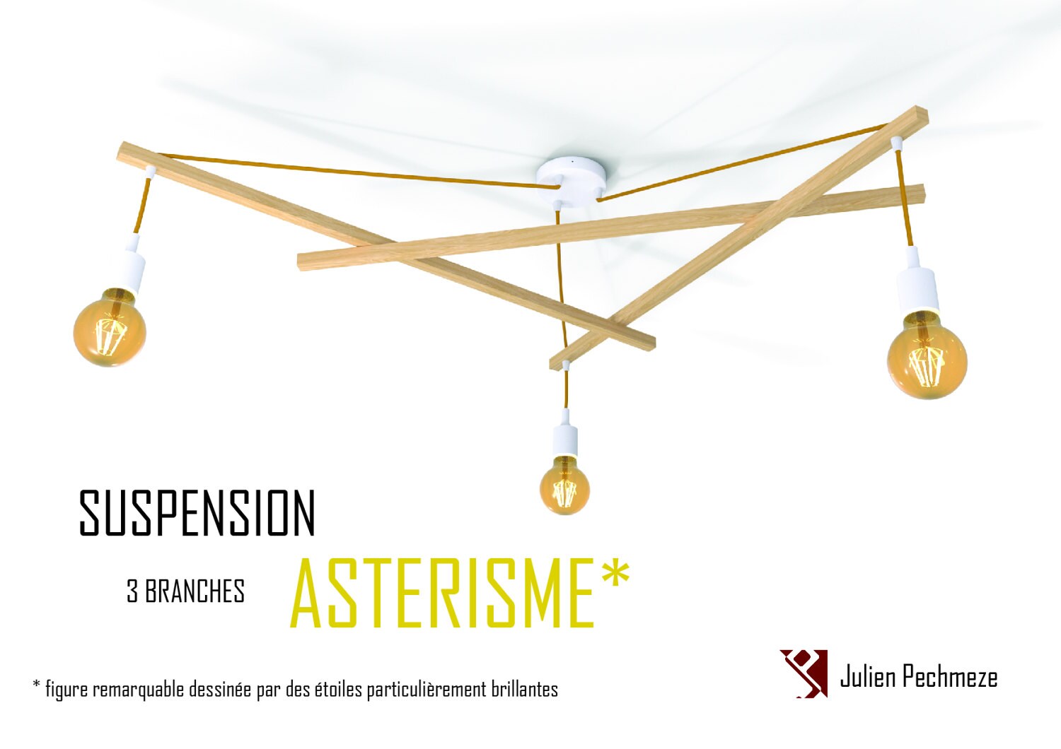 Luminaire Minimaliste, Asterisme 3 Ampoules Blanc Jaune