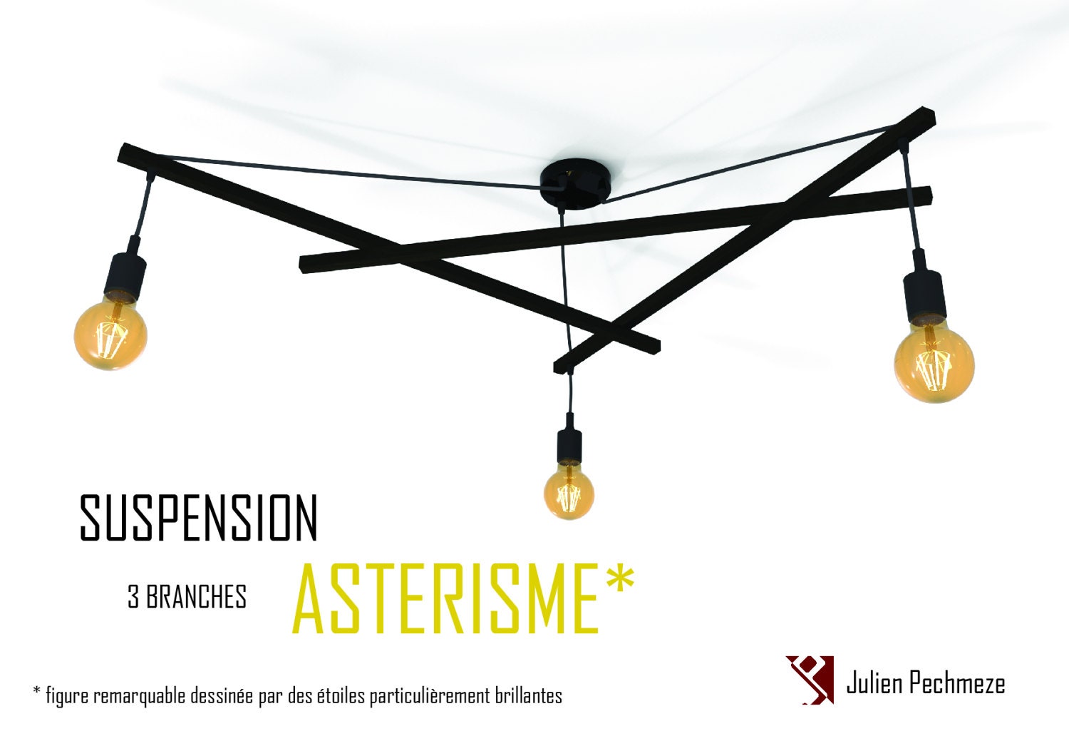 Luminaire Industriel, Asterisme 3 Ampoules Noir Mate