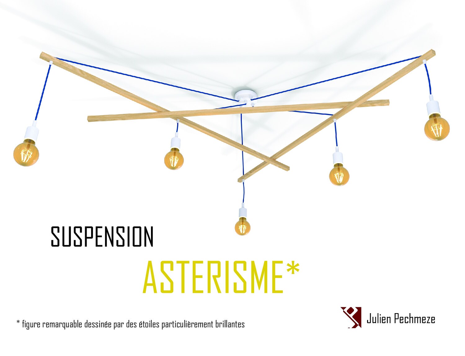 Luminaire Suspension, Asterisme 5 Ampoules Blanc Bleu