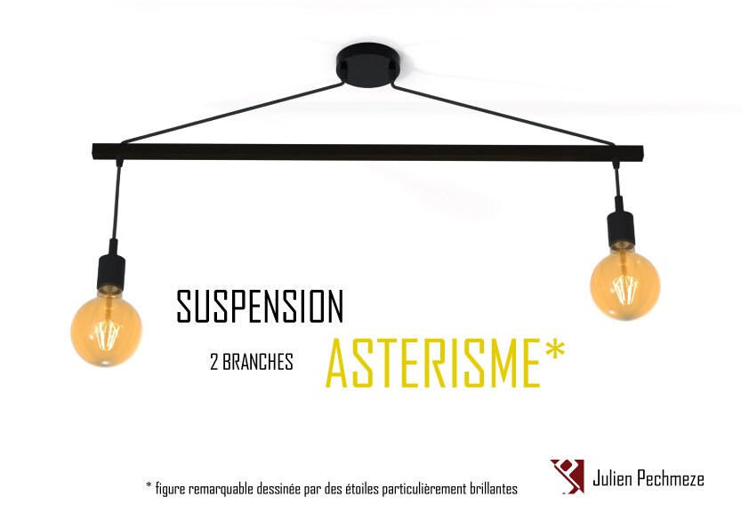 Lustre Scandinave Pour Cuisine, Asterisme 2 Ampoules Noir Mate