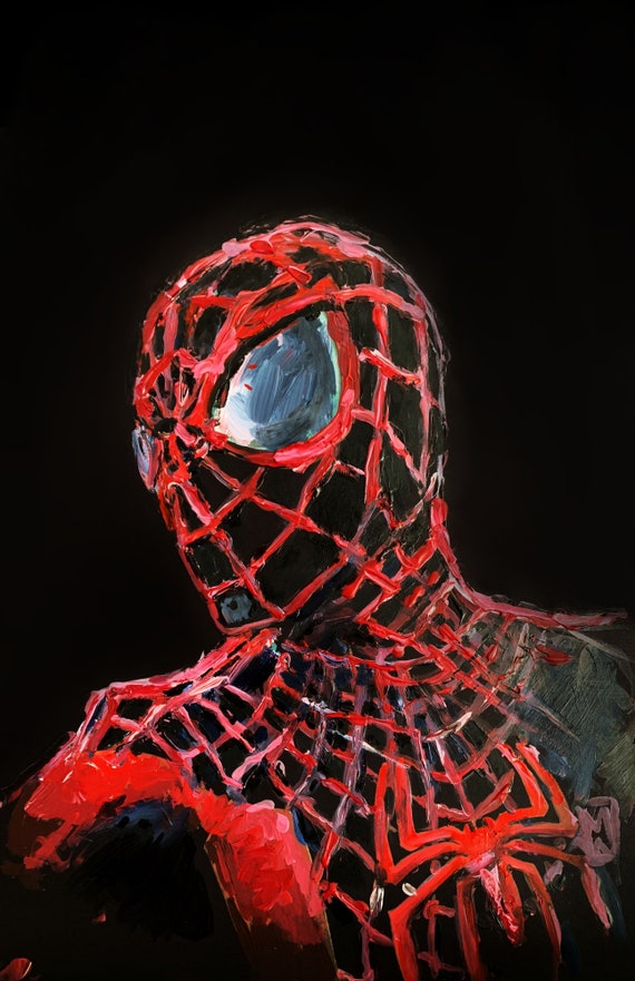 Imprimir Spiderman Miles Morales Negro Traje Cómic Retrato - Etsy España