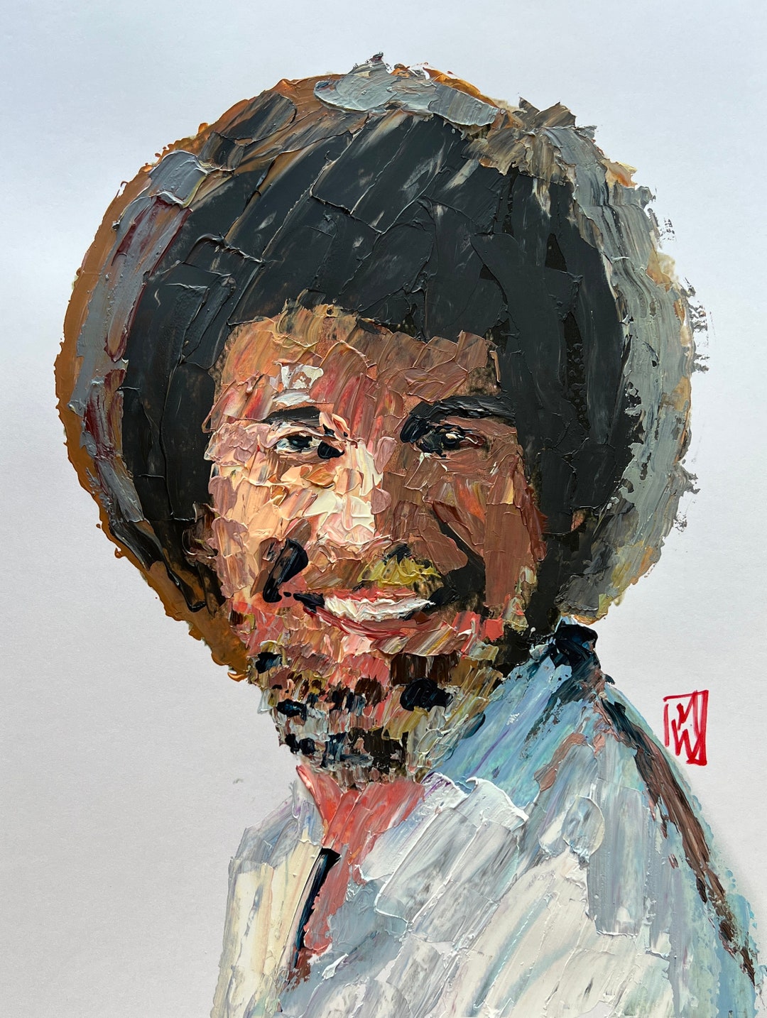 Original Abstract Bob Ross Palette Knife Portrait Painting Art Etsy