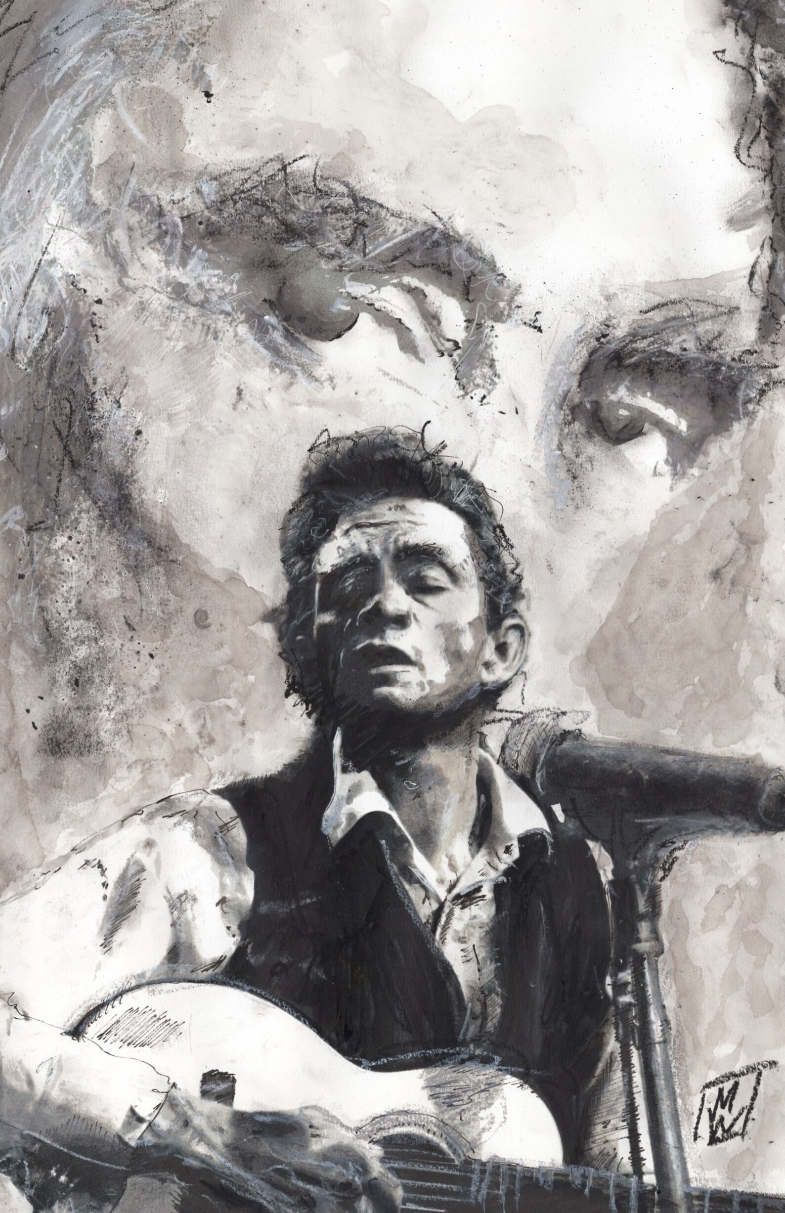 Johnny Cash Black and White Country Music Legend Fine Art Etsy