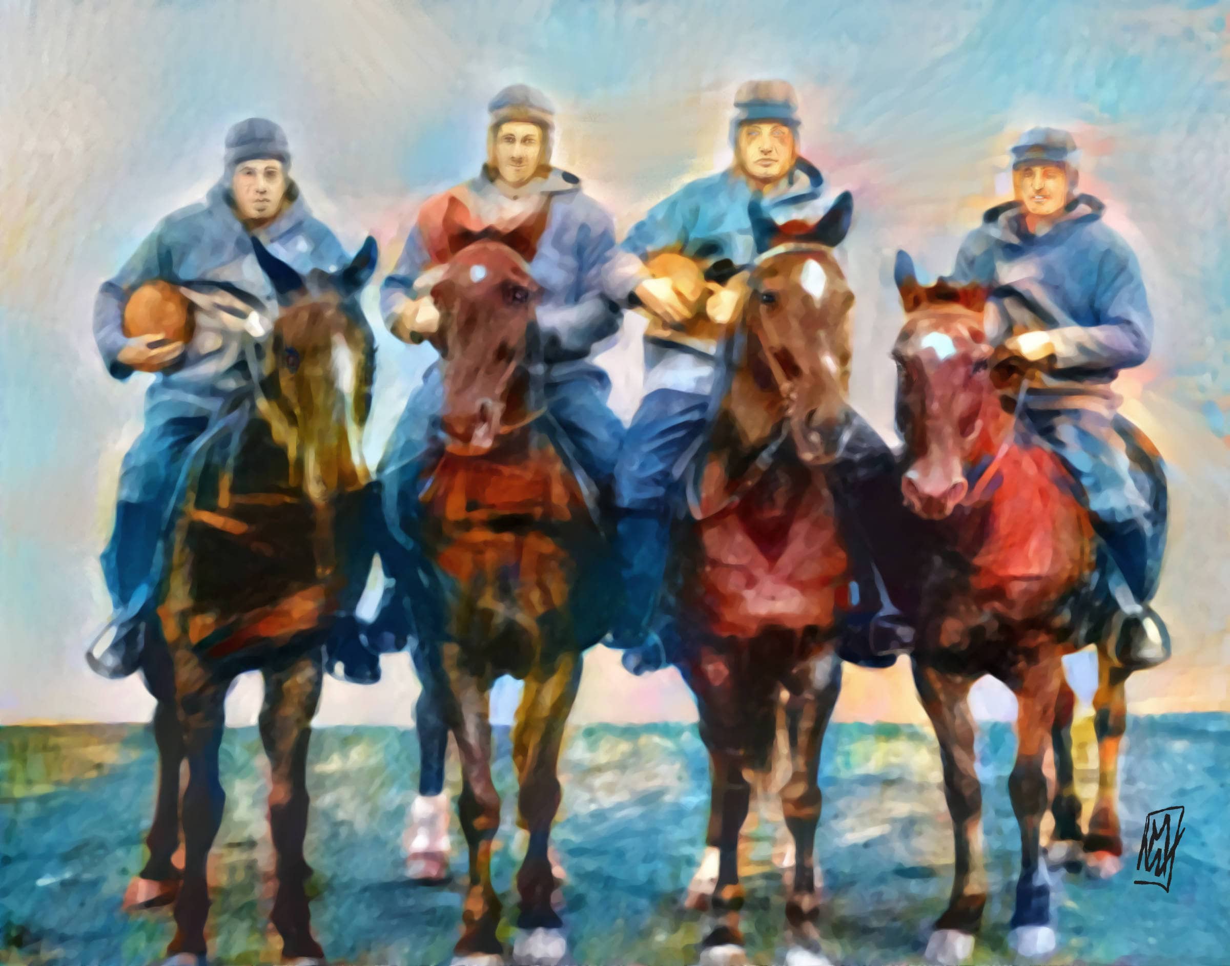 PRINT Four Horsemen of Notre Dame Color Poster Print College Football Wall  Art // Fighting Irish // 11 x 14
