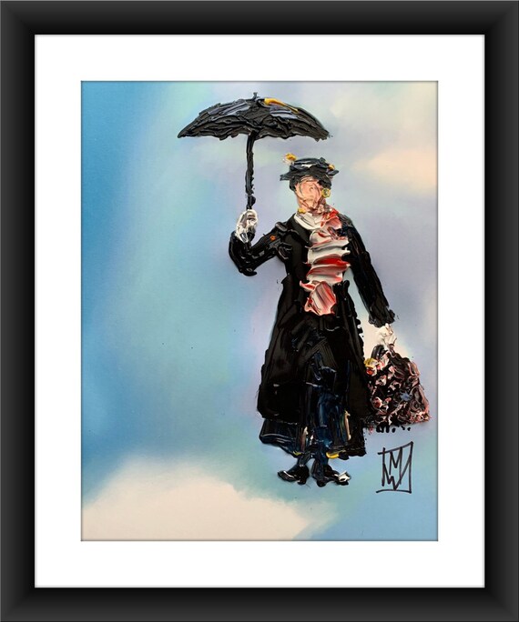 Mary Poppins Umbrella Poster Canvas Print Starry Night Wall Decor Art A066