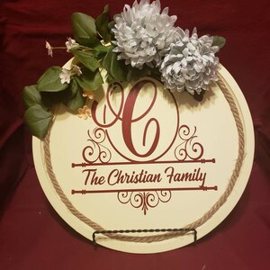 Custom Family Monogrammed Sign - Door Hanger - Pizza Pan Sign - Farmhouse Decor - Last Name Initial