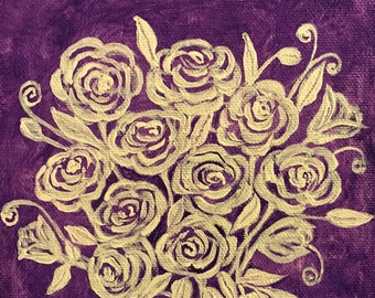 Originale, rose astratte bianche su sfondo viola 6 x 6