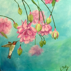 Original, The Flowers and the Hummingbird, 12 x 12