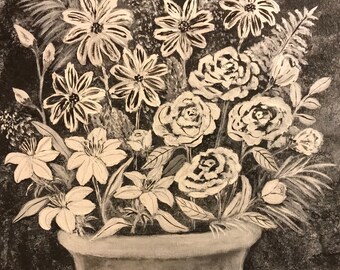 Original, svartvit blommig, 12 x 12