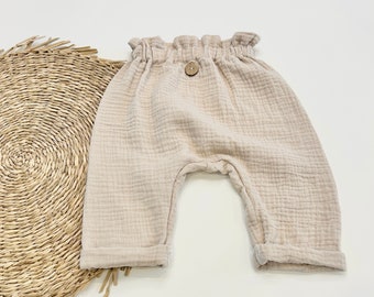 Paperbag pants muslin baby| Muslin pants baby | Baby trousers muslin | Summer pants baby | Muslin bloomers in different colors