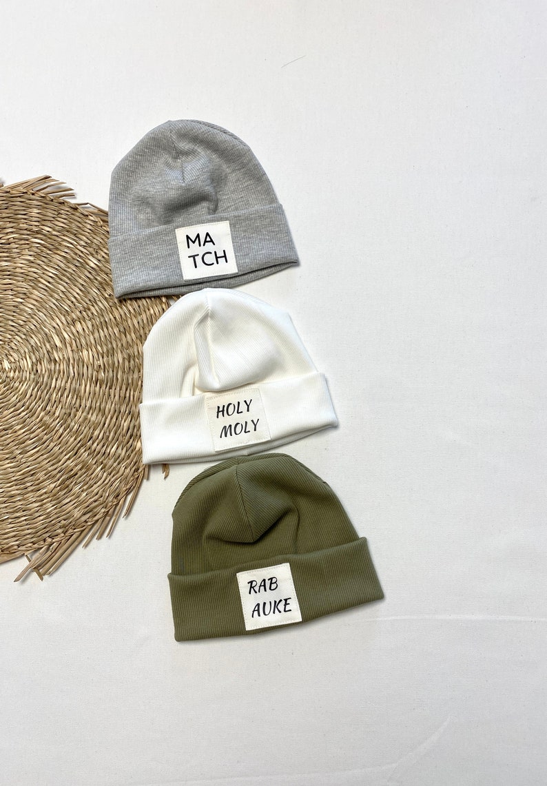 Hipster Beanie Mütze für Baby, Kinder und Erwachsene Partnerlook Familie tolles Geschenk zur Geburt Mütze personalisiert Bild 3