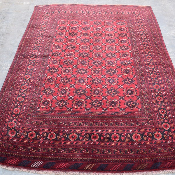 7x9.10 ft. High Pile Rug, Afghan Hand-Knotted Bashiri Rug, Vintage Rug. Oriental Rug. 100% Wool Rug. Hallway Turkmen Rug. Any Room Size Rug.