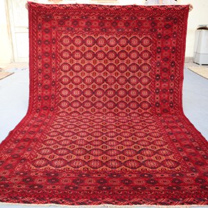 8.4x6.9 Ft Afghan Tribal Vintage Rug | Oriental Handmade Wool Carpet | Old Turkmen Famous Sarouk Rug | Excellent Condition Rug | Bedroom Rug
