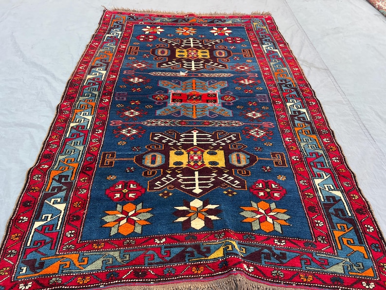 Vintage Afghan Navy Blue Rug | 6x4 Ft Handknotted Rug | Excellent ...