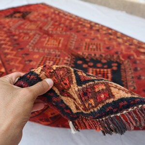 Caucasian Afghan Antique Rug, Turkman Wool Living Room Area Rug.4x9 ft. Nomadic Hand Knotted Area rug. Office Room Rug. Shiraazi Area Rug