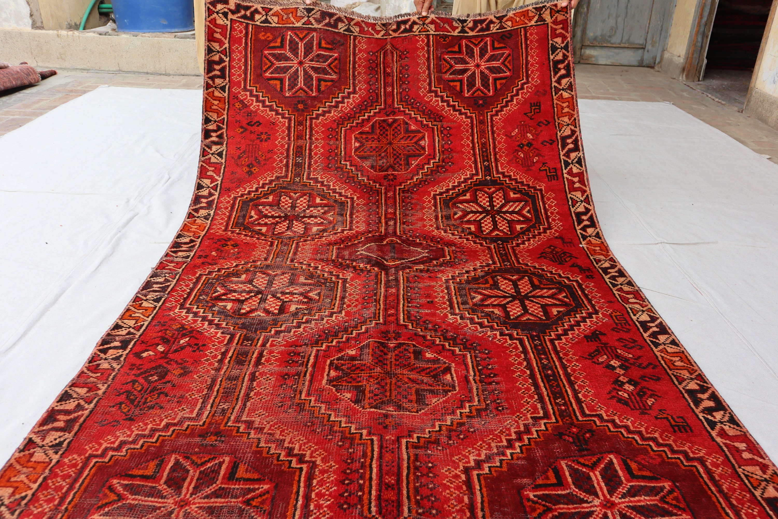 Vintage Turkmen Rug, 5x7 Ft, High Pile Afghan Wool, Geometric