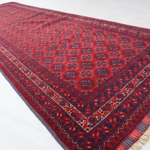 10 Ft Turkmen Bukhara Rug, 9.5x2.10 Vintage Afghan Handmade Wool Runner Rug, Antique Caucasian Geometric Rug, Long Hallway Runner, 3x10 Rug