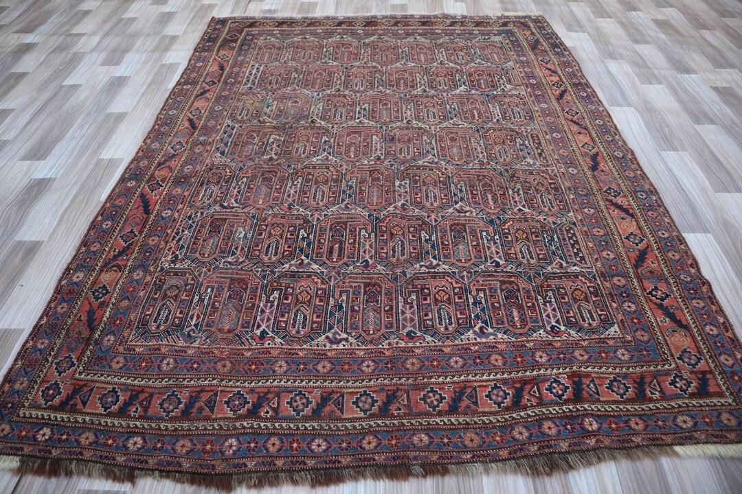 アンティーク ハンドノット アフガンラグ、ペイズリー柄、6.1 x 4.7