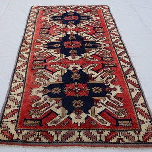Vintage Afghan Hand-Wove Turkmen Area Rug, 3.6x6.10 ft, Wool Area Rug, Geometric Tribal Rug, Living Room Rug, Nomadic Genuine Area Rug