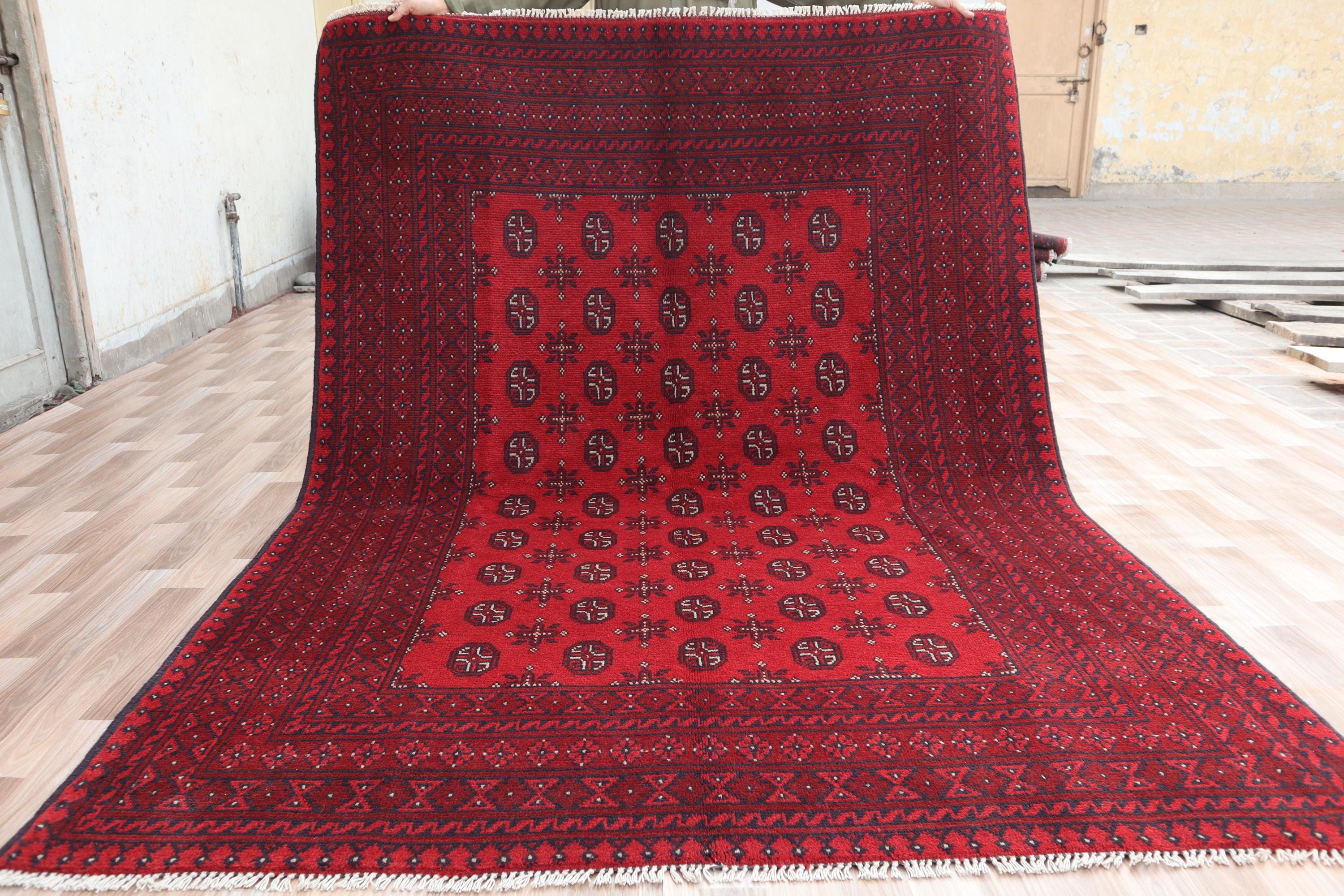 8x6 レッド トルクメン エルサリ ラグ – 手織りアフガンウール、植物性
