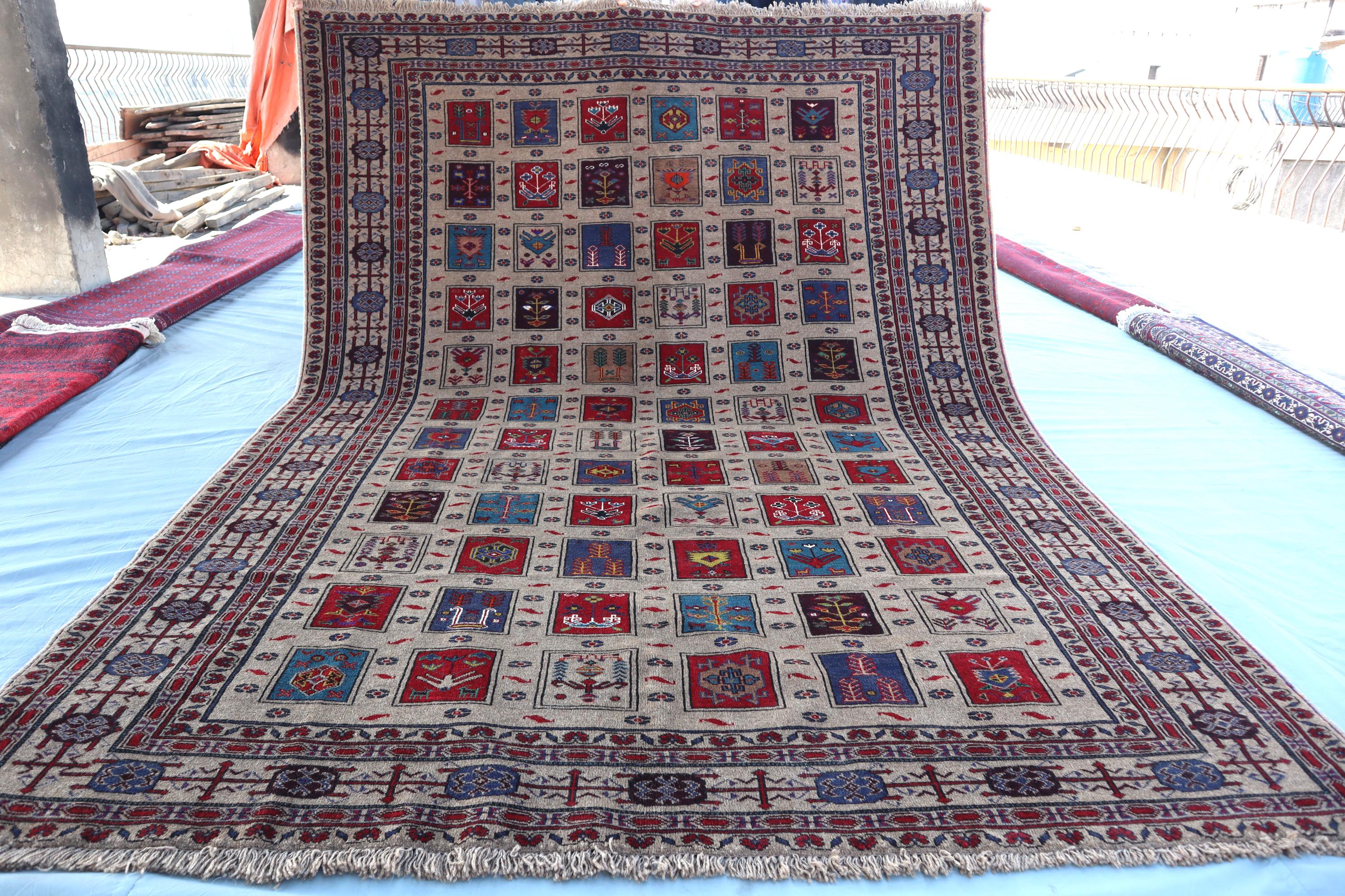 Handmade Wool Patchwork Area Rug, Tribal Vintage Carpet (9.6x7 Ft