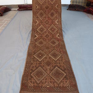 1940s terracotta Runner Rug 8.3x2 Ft  Afghan Faded Handmade Traditional Wool Rug- Turkmen Mashwani Berjesta Oriental Carpet Hallway Runner