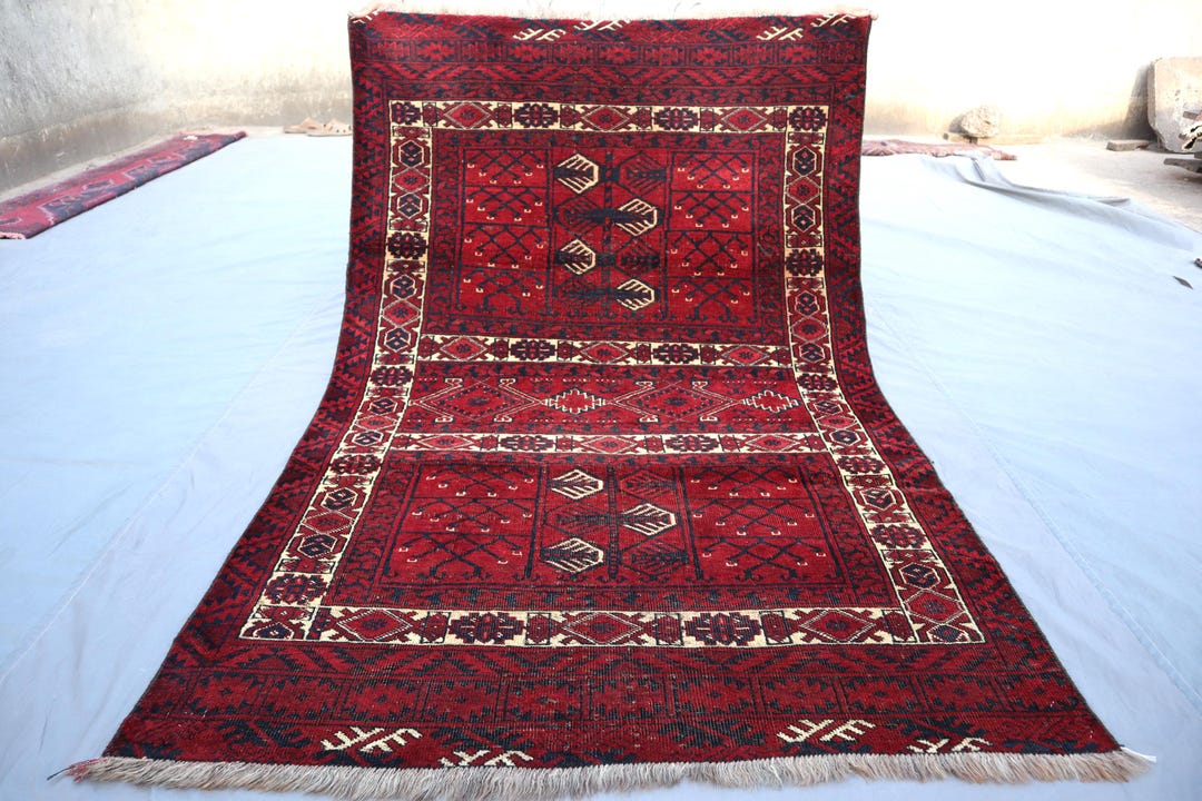 【vintage Rug】トルクメンラグ　トライバル　アフガン　幾何学模様　民族 トライバルラグ アフガニスタン トルクメン ヴィンテージ ラグ 【公式