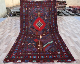 1940年代のアフガニスタン・トルクマン絨毯：5.6x3.3、手織りウール