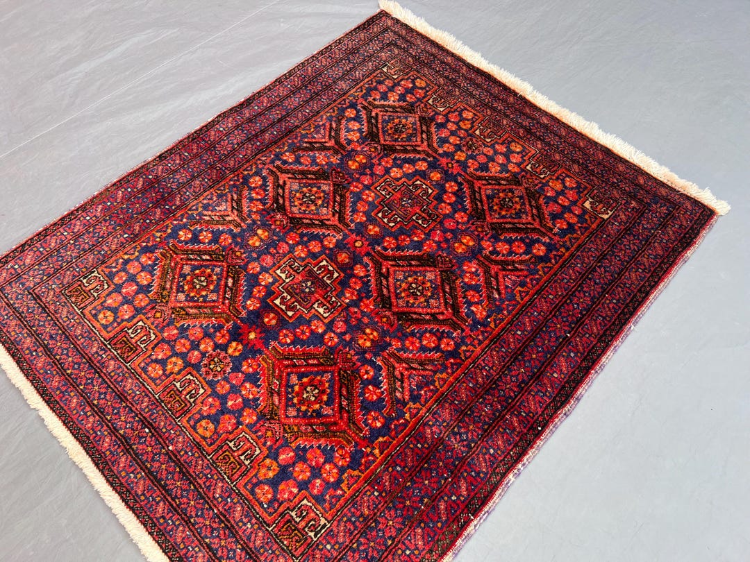 3x2.6 Afghan Tribal Rug: Hand-knotted Red Wool Geometric Accent Rug - Etsy
