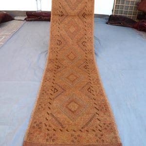 1940s terracotta Runner Rug 8.2x1.10 Afghan Faded Handmade Traditional Wool Rug- Turkmen Mashwani Berjesta Oriental Carpet Hallway Runner