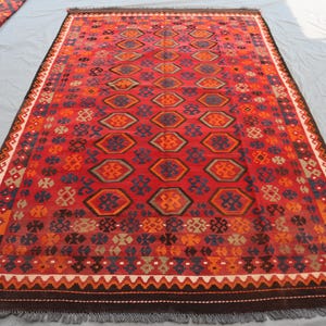 10.1x6.4 Ft Afghan Vintage Tribal Kilim Rug/ Geometric Area Flatweave Kilim/ Turkmen Handmade Pure Wool Rug/ Oriental Rug/ Living Room Kilim