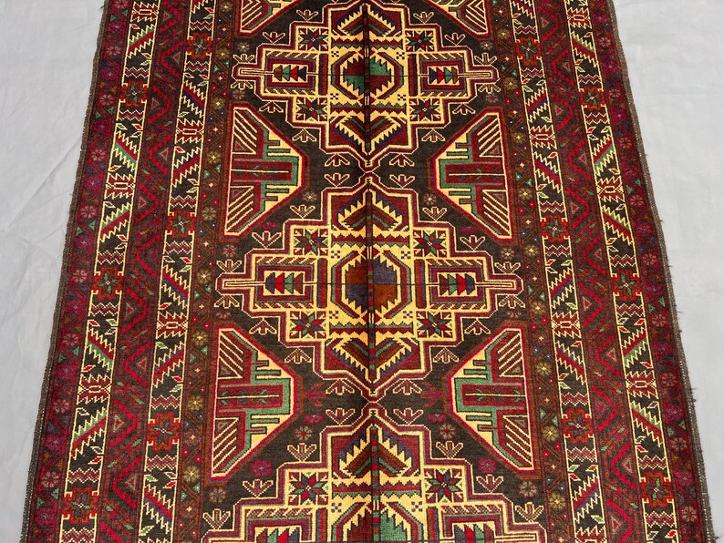 1980s Hand-knotted Afghan Baluch Carpet, 6x4 Ft Geometric Tribal ...