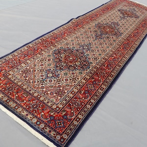 9.2x2.8 Ft Ethic Kazak Pattern Runner Rug/ Geometric Afghan Tribal Hand-Knotted Wool Rug/ Oriental Medallion Vintage Rug/ Hallway Runner Rug