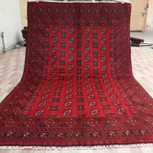 8x5.1 ft Vintage Rug - Red Bokhara  Afghan Tribal Hand Knotted Wool Area Rug Handmade Tribal Turkmen Rug Rugs For Living Room 240x155 Cm