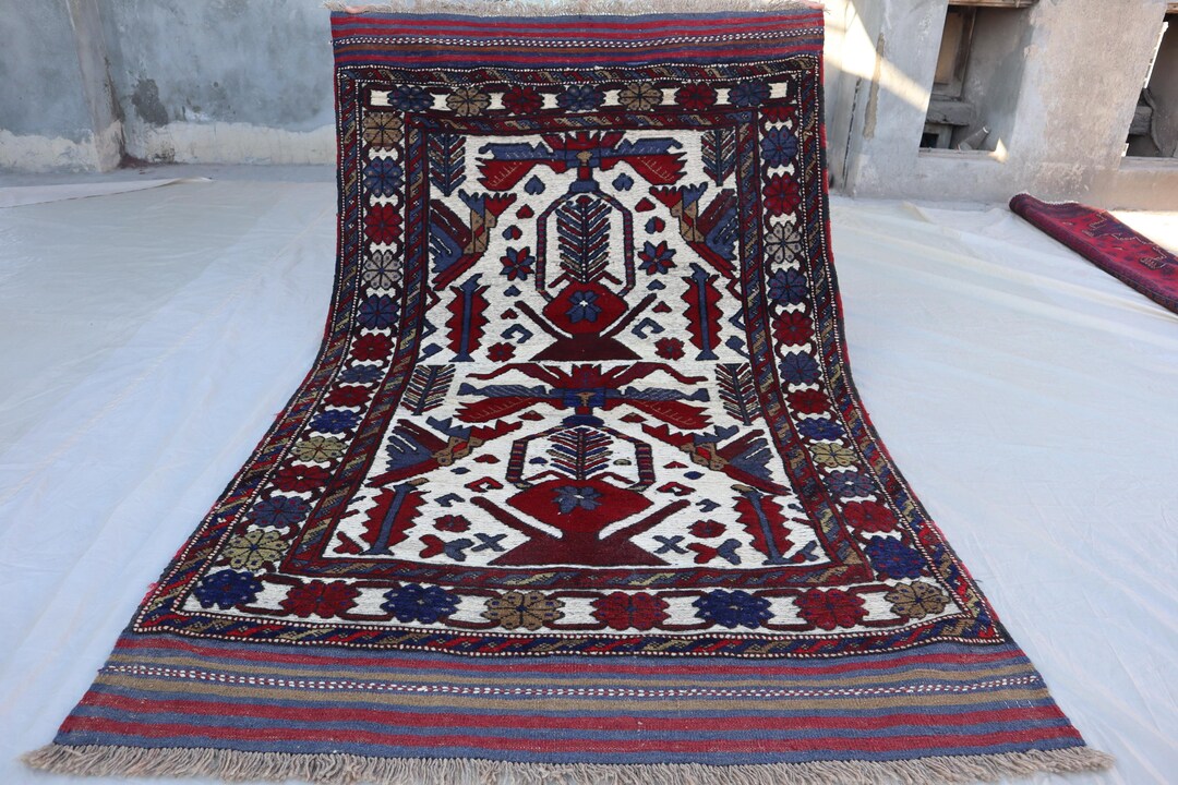 6x4 Ft Afghan Kilim Rug, Handmade Wool, Geometric Floral Bedroom Rug - Etsy