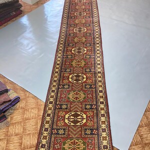 Vintage Tribal Terracotta Wool Runner Rug, Extra Long Narrow Carpet, Handmade Gold Entryway Rug, ( 18x3 ) Feet Low Pile Antique Runner Rug