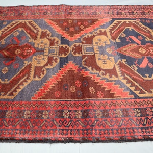 Collectable Antique Rug 4.10x3 Ft, Tribal Vintage Balochi Rug, Afghan Handmade Wool Rug, Oriental Bukhara Aesthetic Bedroom Rug, Rugs
