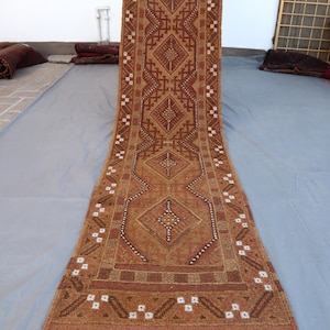 1940s terracotta Runner Rug 8.3x1.10 Afghan Faded Handmade Traditional Wool Rug- Turkmen Mashwani Berjesta Oriental Carpet Hallway Runner
