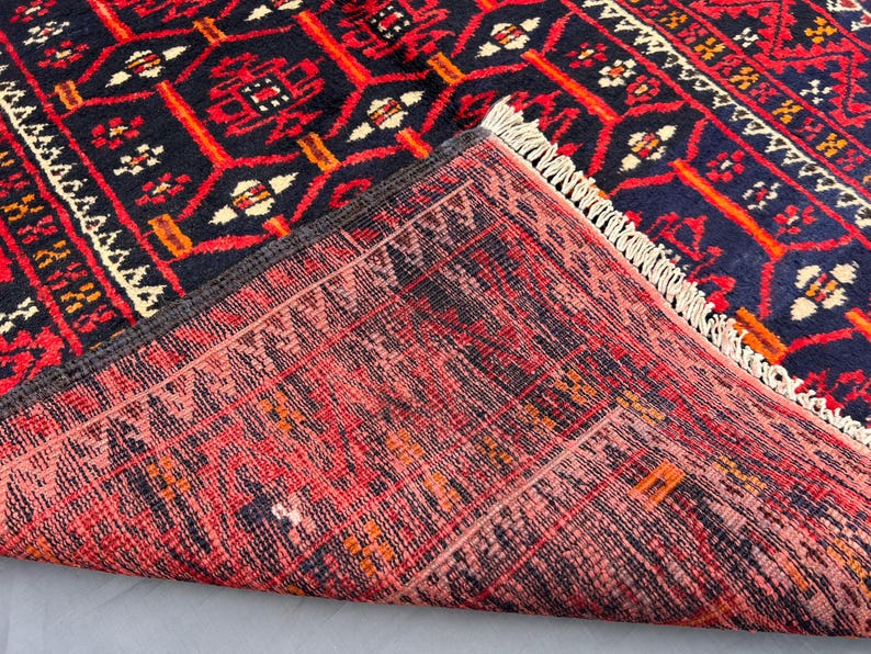 Fine Pile Afghan Baluchi Rug, Geometric Floral Pattern Carpet, Vintage ...