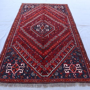 4.7x7.7 ft, Geometric Vintage Hand-Woven Turkmen Area Rug, Wool Area Rug, Tribal Shirazi Rug, Living Room Rug, Afghan Nomadic Rug
