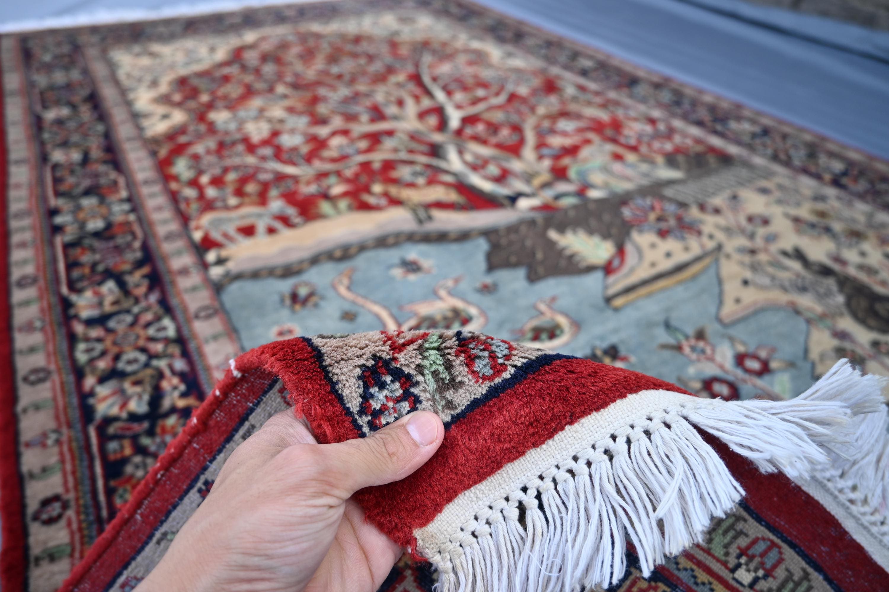 ハンドメイドのアフガニスタンウールラグ：生命の樹、ヴィンテージ