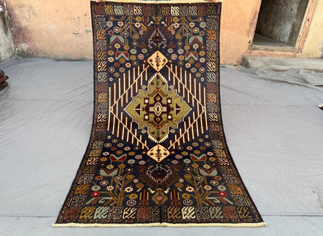 6x4 Ft Afghan Baluchi Wool Rug, Handmade Floral Tribal Carpet - Etsy
