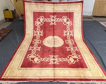 Vintage Turkmen Rug, 10x7 ft, Handmade Geometric Afghan Wool