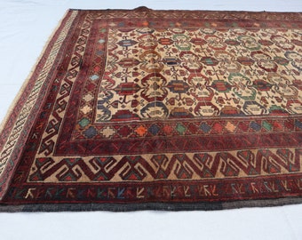 Authentic Afghan Beautiful Vintage Rug, 100% wool Rug. 4x7 ft. Fine Quality Baluch Tribal Soft Wool. Rug For Living Room Rug