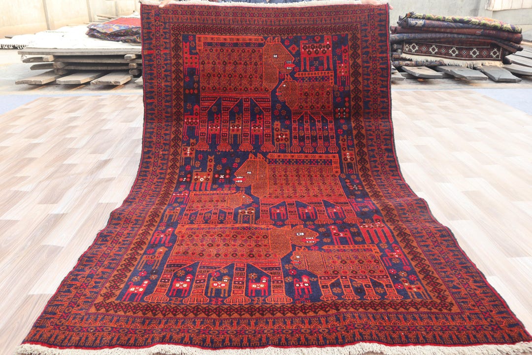 1930s Barbary Lion Animal Pictorial Rug, 6x3.10 Ft Afghan Handmade Veg ...