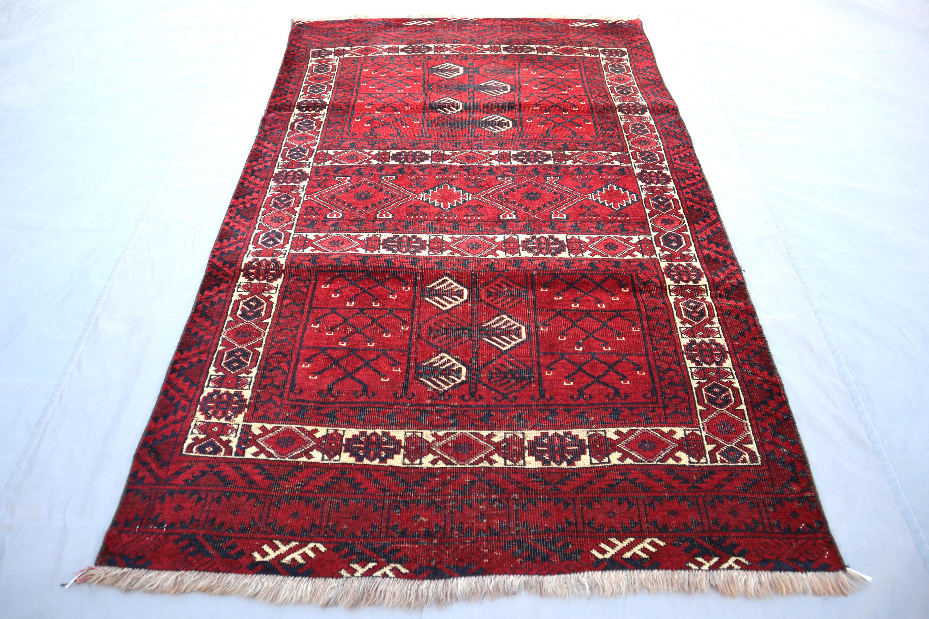 アンティーク トルクメンウールラグ 6x3.9、ハンドメイド