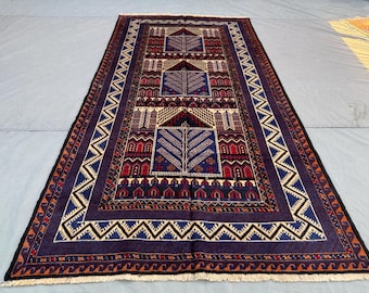 1980s Afghan Baluchi Wool Rug, Handmade Tribal Decor (7x3.8 Ft) - Etsy