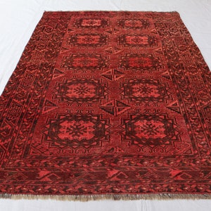 Geometric Afghan Hand-Wove Turkmen Area Rug, 4.6x6.4 ft, Wool Area Rug, Nomad Tribal Rug, Living Room Rug, Genuine Area Rug