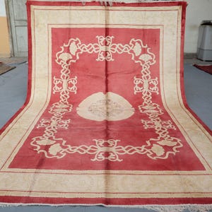 10x7 Gorgeous Chinese Rug | Professionally Handmade Wool Carpet | High Quality Red& Beige Rug | Center Sun Design Rug | Best For Living Room