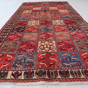 4.10x9.3 ft, Geometric Vintage Hand-Woven Turkmen Area Rug, Wool Area Rug, Tribal Shirazi Rug, Living Room Rug, Afghan Nomadic Rug
